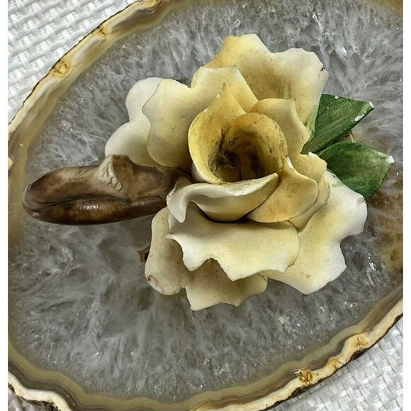 VTG Italian CAPODIMONTE MOLLICA Porcelain Hand Painted Yellow Rose Candle Holder - Picture 5 of 10